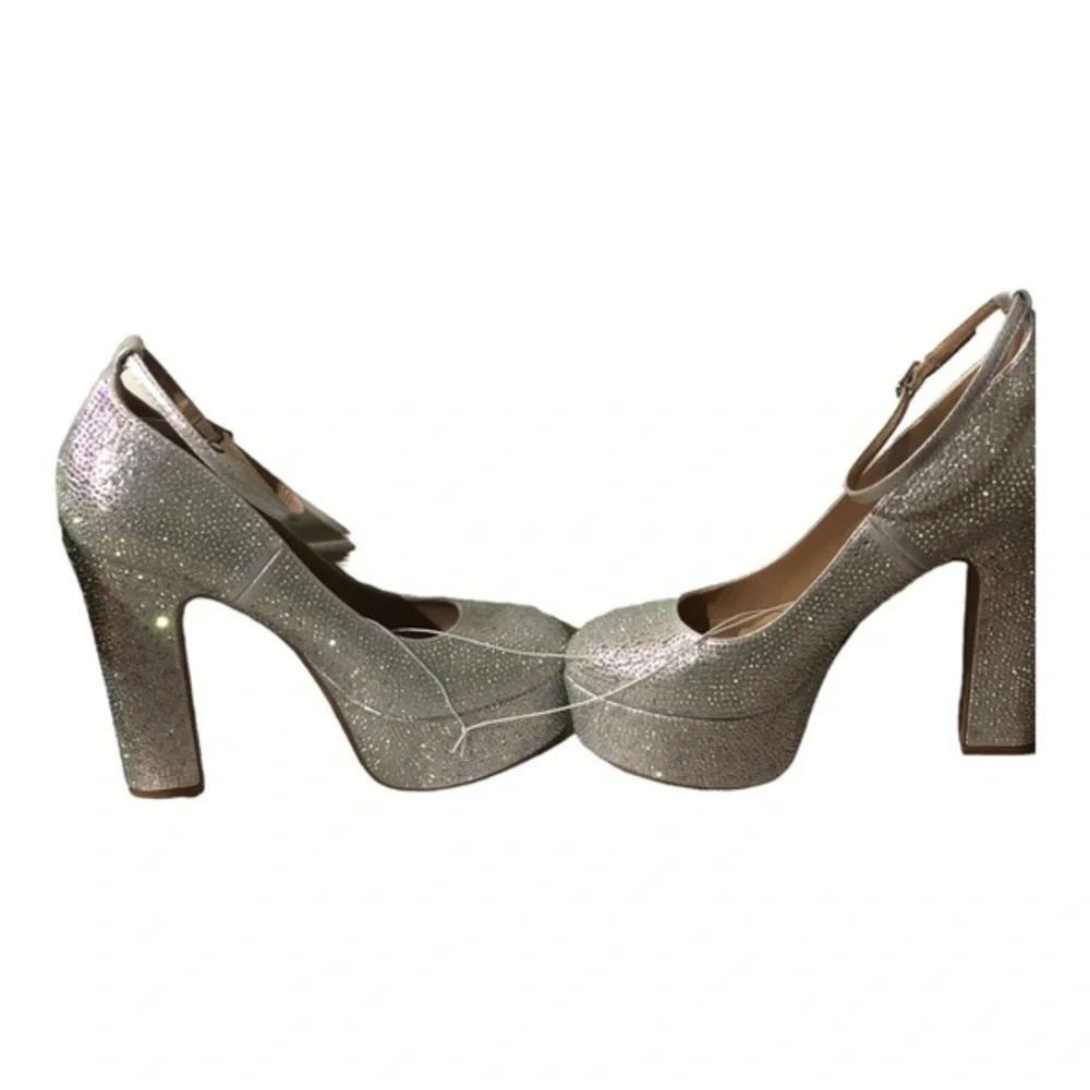 Rhinestone crystal valentino tan-go style closed toe anklestrap‎ platforms sz 10
